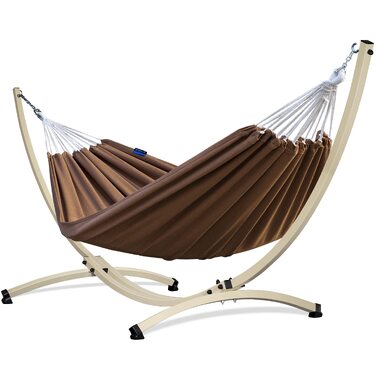 Гамак подвійний Potenza Outdoor з металевим каркасом для 2 осіб (бавовна, 220x160 см, до 200 кг, колір Тофі, каркас Екрю)