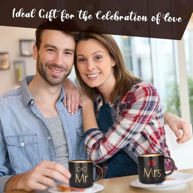 Керамічні чашки для пари "Mr & Mrs", подарунковий набір для весілля, заручин, 370 мл, овальні