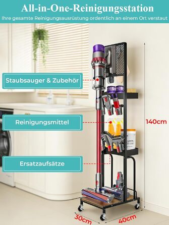Металевий стійка-тримач JUPELI для пилососів Dyson V16, Gen5, V15, V12, V11, V10, V8, V7, V6 — підставка для зберігання пилососа та аксесуарів, підлогова, без свердління (чорна)