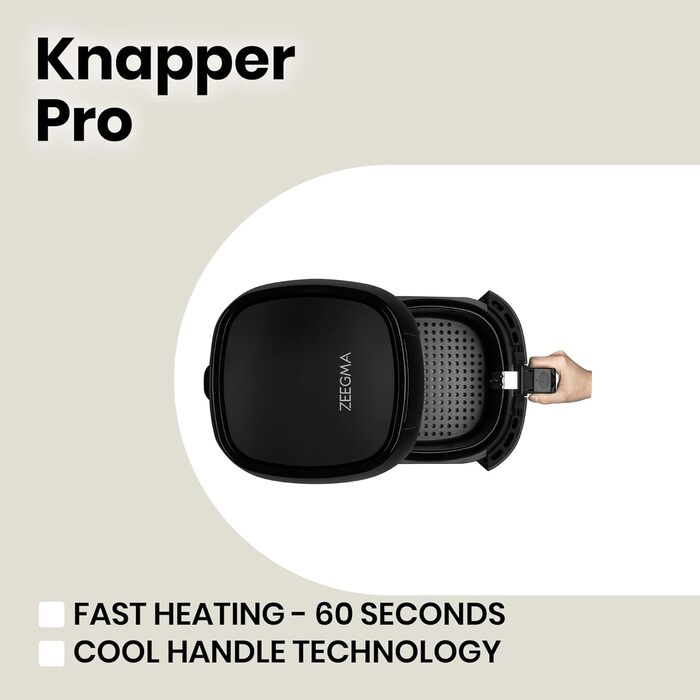 Аерофритюрниця ZEEGMA Knapper Pro Turbo 1400 Вт, 4,5 л, тефлонове покриття, 8 програм, швидке та здорове приготування, чорна