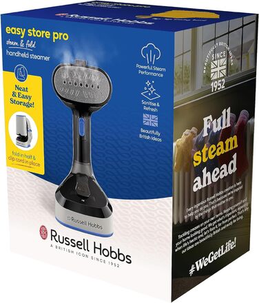 Ручний відпарювач Russell Hobbs Steam Genie Easy Store 1500Вт, складаний, для подорожей, з насадкою для тканин, 3м кабель, швидкий нагрів, модель 26740-56