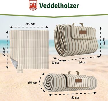 Водонепроникний плед для пікніка та пляжу Veddelholzer XXL (200x200 см), ізольована підстилка від піску для кемпінгу, парку та фестивалів, легка в догляді (Beach)