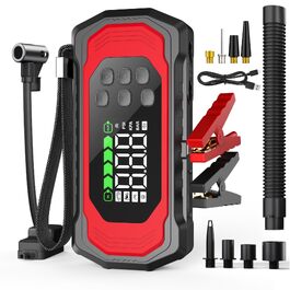 Пусковий пристрій (бустер) 9000A з компресором 150 PSI, 9-в-1 Powerbank для авто (бензин та дизель до 14л), 12V Jump Starter з електричним насосом та швидкою зарядкою 30W