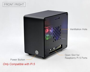 Алюмінієвий корпус-міні-тауер для Raspberry Pi 5 з вентилятором і RGB підсвічуванням ElectroCookie (чорний)