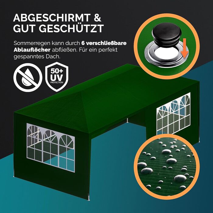 Павільйон CASARIA 3x6 м, водовідштовхувальний, UV-захист, 6 стінок, 18 м², садовий тент для вечірок, з вікнами, зелений