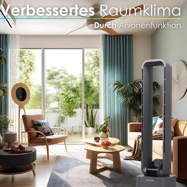 Вежа-вентилятор Golo Grey з пультом, LED-дисплеєм, тихим DC-мотором та таймером 15 годин