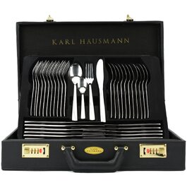 Набір столових приборів KARL HAUSMANN на 12 осіб (72 предмети) з нержавіючої сталі в кейсі - виделки, ложки, ножі + сервірувальні прибори, поліровані, для посудомийної машини