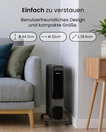 Розумний електричний масляний радіатор Pro Breeze 2500Вт, 11 секцій, з керуванням через Wi-Fi (Smart App), термостатом, таймером на 24г та сенсорним дисплеєм, сріблястий