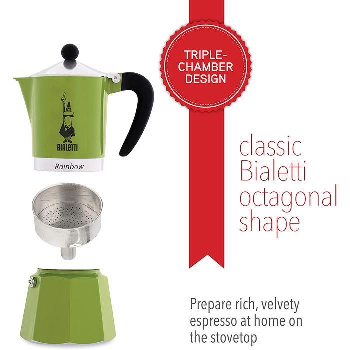 Кавоварка Bialetti Rainbow, алюмінієва, зелена, 6 чашок