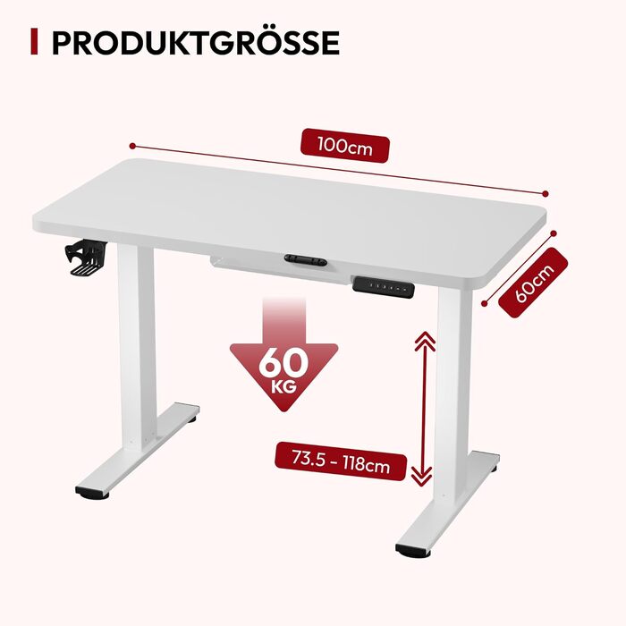 Регульований по висоті стіл SANODESK 180x80 см - великий стіл для роботи стоячи, вантажопідйомність 80 кг, тихий та швидкий, для дому та офісу (білий)
