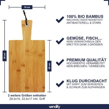 Набір дощок для нарізання vendify, 3 шт., 100% бамбук, антибактеріальні кухонні дошки для сніданку, різні розміри