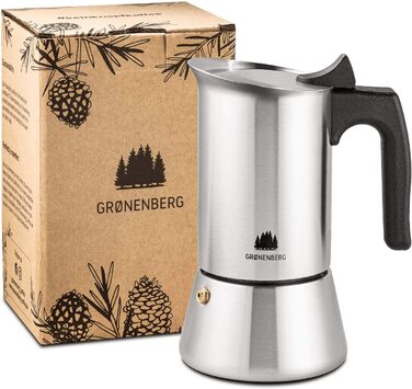 Кавоварка Groenenberg Espresso, підходить для індукційних плит, глечик для еспресо з нержавіючої сталі на 4-6 чашок, 200-300 мл Mocha Pot, без алюмінію, зі змінною пломбою та інструкціями (англійська мова не гарантується)