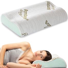 Ортопедична подушка для шиї з піни Memory Foam з Aloe Vera, знімний бамбуковий чохол. Для ліжка, при болях у шиї та підтримки хребта