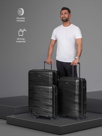 Набір валіз REDOLZ, 3 шт., поліпропілен, 4 колеса, TSA замок, для жінок і чоловіків