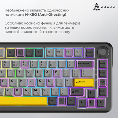 Ігрова дротова механічна клавіатура Ajazz AK820 MAX Magnetic switches-Black-Gray-Yellow-RGB