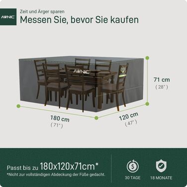 Чохол для садових меблів Awnic 180x120x71 см, 420D Oxford, водонепроникний, анти-UV, захист від розривів