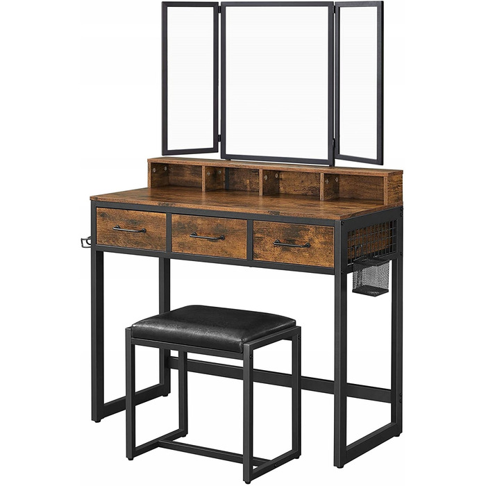 Туалетний столик Songmics у стилі ретро, напівматове дерево, 90 x 141 x 40 см