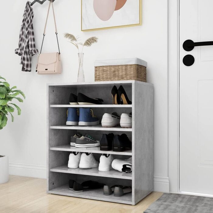 vidaXL Тумба для взуття з 5 полицями, настінна, бетонно-сіра, 60x35x70 см, ДСП