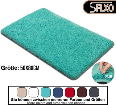 Килимок для ванної SFLXO 80x50 см, мікрофібра, антиковзний, машинне прання, бірюзовий, прямокутний, водопоглинаючий, м'який