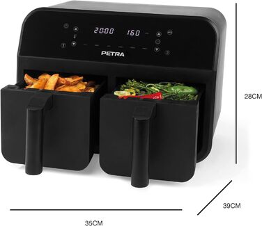 Фритюрниця з гарячим повітрям Petra PT4750BLKVDE XXL 7,4 л, 2400 Вт, подвійна, 2 антипригарні кошики, 6 програм, чорна