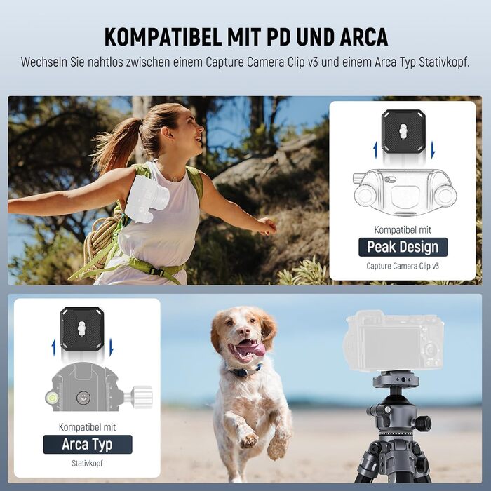 Алюмінієвий штатив NEEWER LITETRIP LT07 155 см для камери, кульова голівка, Arca та Peak Design сумісність, тримач для телефону, вантажопідйомність 10 кг