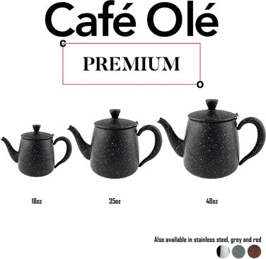 Чайник Café Olé PT-018BG 0,5 л преміум з нержавіючої сталі, чорний граніт, безкапельний носик, порожнисті ручки, відкидний кришка