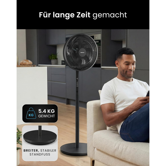 Вентилятор підлоговий Pro Breeze AirFlo Slim: 3 швидкості, 95° поворот, таймер 9 год, пульт, для дому та офісу, чорний