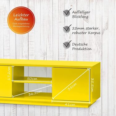 ТВ-тумба Aileenstore у дерев'яному стилі, жовта, з 2 дверцятами та 2 полицями для вітальні