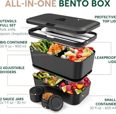 Ланчбокс Umami Bento 1500 мл, багаторазовий контейнер для обіду, для чоловіків, дорослих, чорний сапеле, XL, герметичний, для приготування їжі