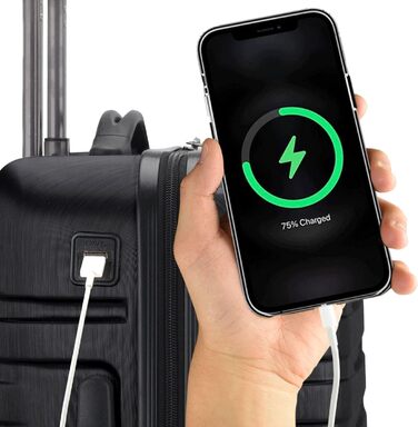 Жорсткий валіза U.S. Traveler Boren 22'' з полікарбонату, чорний, з USB, 8 спінінг-коліс, алюмінієва ручка, для ручної поклажі