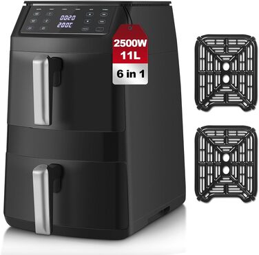 Аерофритюрниця TopStrong з двома камерами 11л, 2500W, вертикальна мультипіч з вікном, 6 функцій, чорна