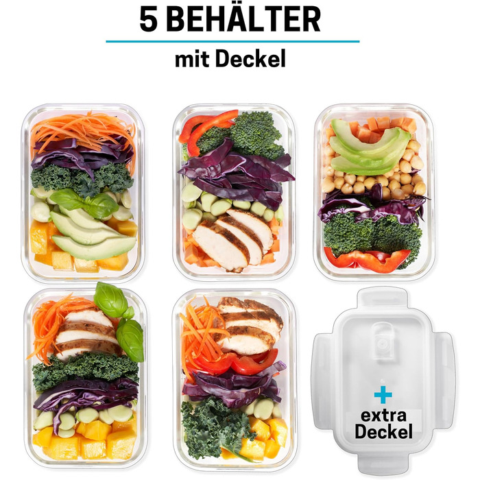 Скляні контейнери для їжі Igluu Meal Prep, прямокутні (набір 5 шт. + запасна кришка), 840 мл