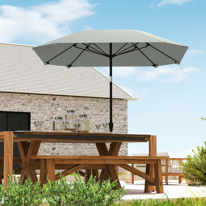 Outsunny Parasol Ø233 см, Парасолька з функцією складання, Восьмикутний балкон Парасолька Пляжна парасолька Вітрозахисна стайня Ринок Парасолька Колінчастий Парасолька Захист від сонця для пляжу Балкон Патіо Сад, темно-сірий