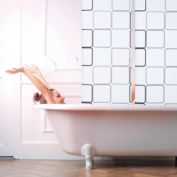Водовідштовхуюча душова штора Relaxdays Square, ретро, для ванни та душу, напівпрозора, для стелі, 60x240 см