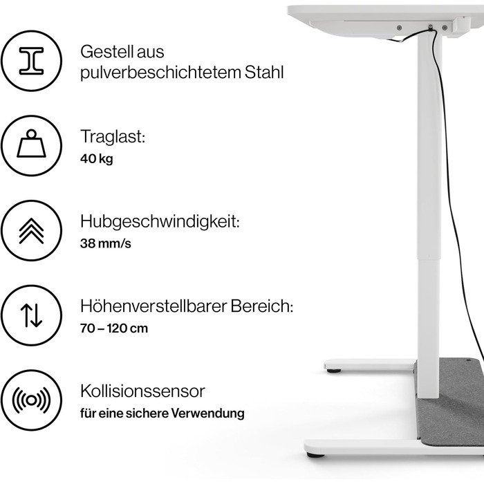 Електричний стіл для дому Desk One, 91x51 см, темно-сірий/чорний, регульована висота, письмовий стіл для офісу, гарантія 5 років