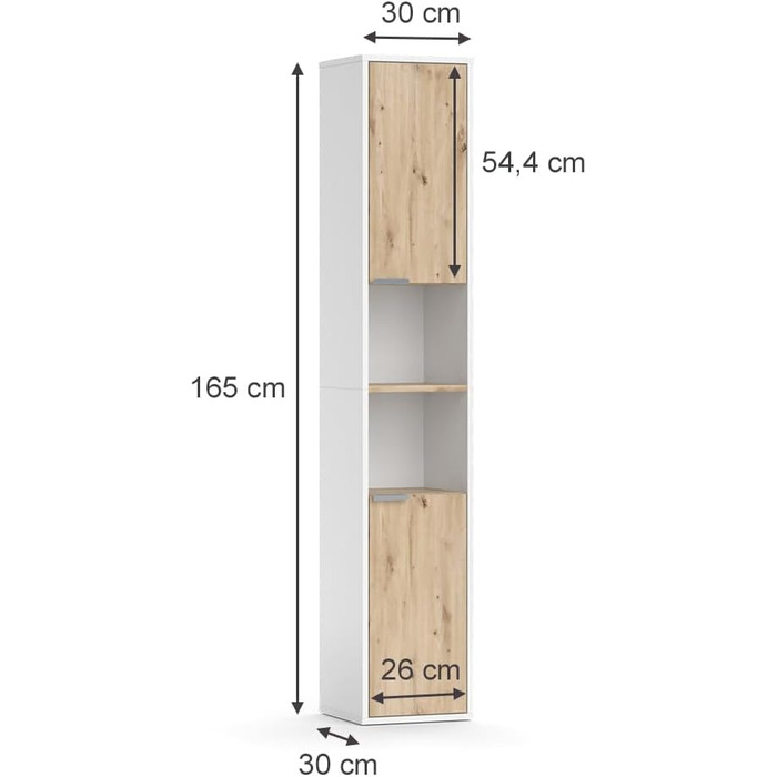 Висока шафа для ванної Vicco Henri, біла, 30x165 см, з дверцятами та відкритими полицями
