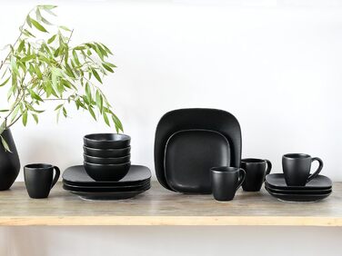 Набір посуду CreaTable Magic Black Square, 16 предметів, комбісервіс з кам'яної кераміки, для посудомийної машини та мікрохвильовки, вироблено в Португалії