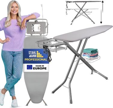 Сталманн XXL прасувальна дошка для парових станцій, 130x48 см, надзвичайно міцна, з чохлом зі 100% бавовни, вироблено в ЄС