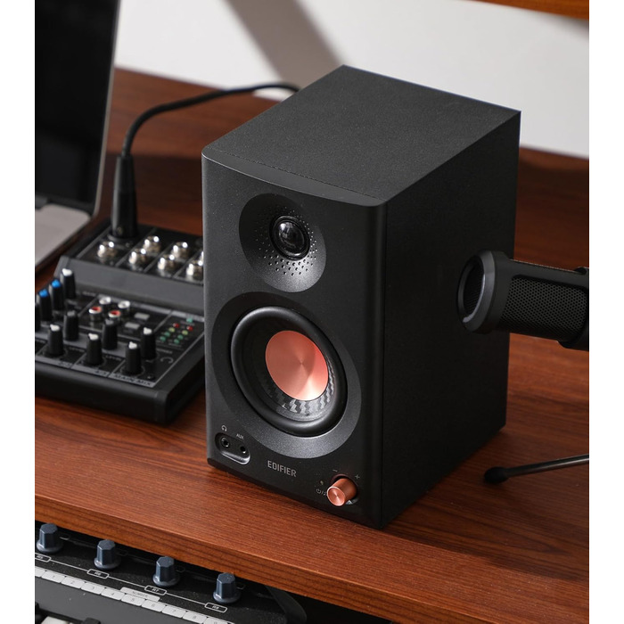 Edifier MR3 - Компактні студійні колонки 2.0, Hi-Res Audio, Bluetooth 5.4, RCA, AUX, керування через додаток, 2 x 18W, Чорний