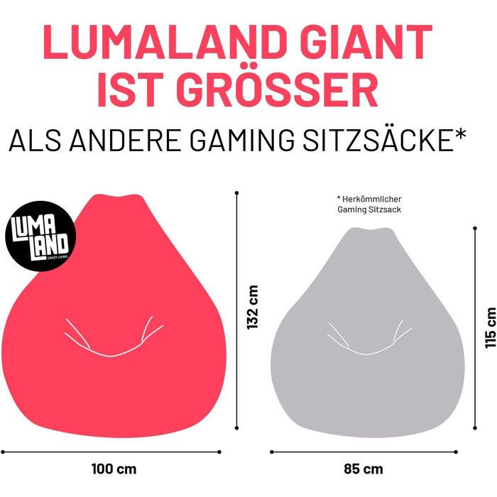 Lumaland Gaming Sitzsack XXL Cord: Крісло-мішок для геймерів, темно-синій 135x100 см