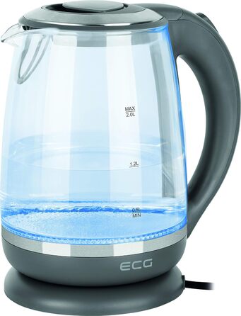 Електрочайник ECG RK 2020 Grey з термостійкого скла, 2200 Вт, 1.7 л