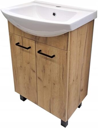 Domodomo Підлогова тумба для ванної з умивальником 85x50x41 см, кераміка, дуб Craft, з шухлядою, сифоном і змішувачем