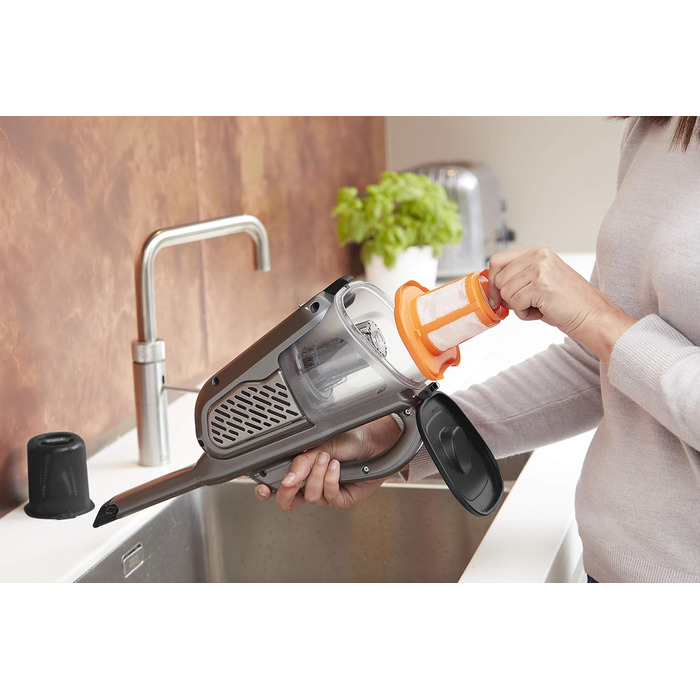 Акумуляторний ручний пилосос BLACK+DECKER Dustbuster Smart Tech 36 Вт/18 В, циклонний, 2 режими, з висувною щілинною насадкою, титан/срібло/чорний, з зарядним кабелем