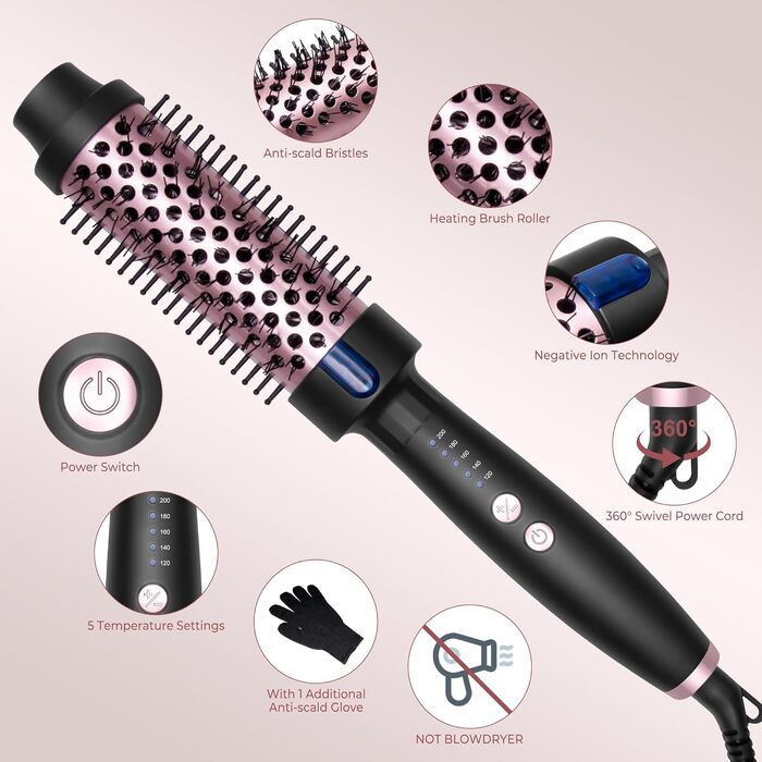UKLISS Hairstyler 5 в 1: Фен-щітка, плойка, випрямляч для волосся (Чорно-рожевий)