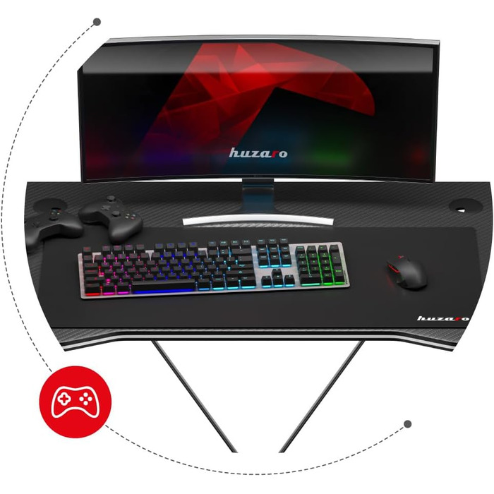 Геймерський стіл Huzaro Hero 1.4 Black 100x50 см, сталевий каркас, карбонова стільниця, отвори для кабелів, для дому та офісу, чорний