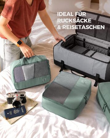 Набір органайзерів для валізи та рюкзака Packing Cubes, 8 предметів, сіро-зелений — дорожній набір для пакування речей