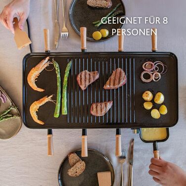 Рашетт BOSKA Raclette Gourmet Party на 8 осіб – гриль з керамічною поверхнею, ручки з бука, поворотна алюмінієва пластина, чорний колір