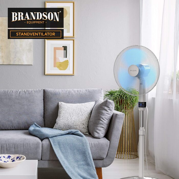 Вентилятор підлоговий Brandson 40 см, срібно-чорний, з пультом, 3 швидкості, коливання 80°, високий потік повітря