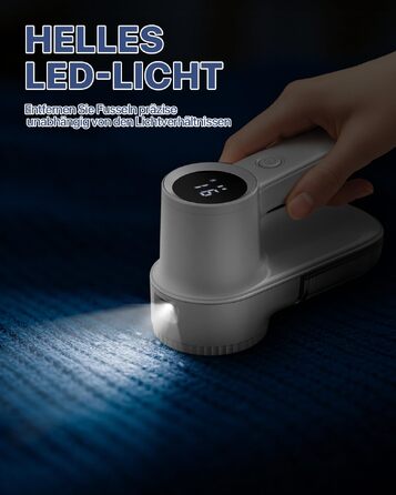 Електрична машинка для видалення ковтунців Homtronics з LED підсвіткою, USB зарядка, 3 швидкості, для одягу, ковдр - біла