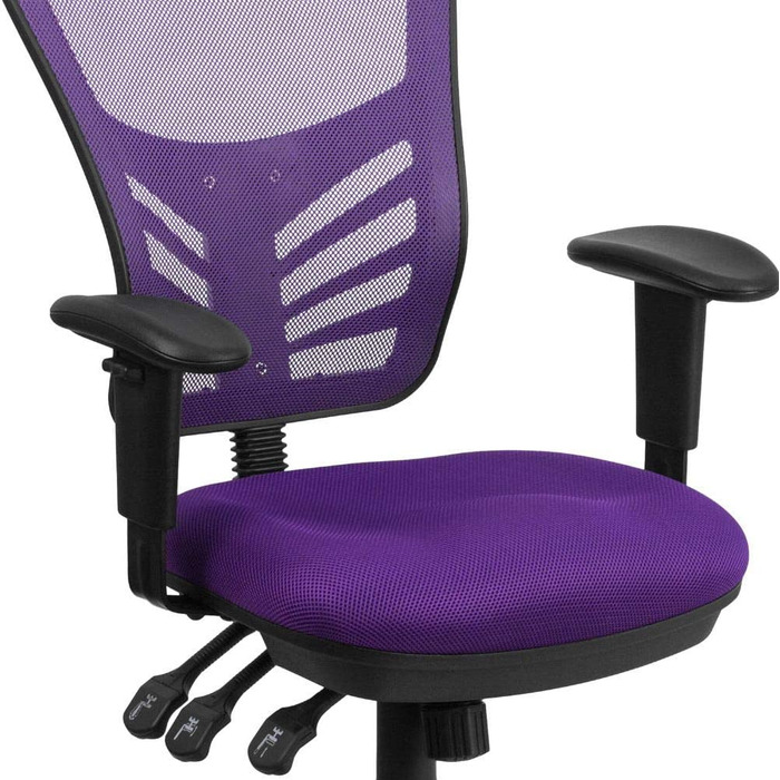 Ергономічне офісне крісло Flash Furniture з сітчастою спинкою, анатомічним та регульованим по висоті сидінням, 3 важелями керування, фіолетове
